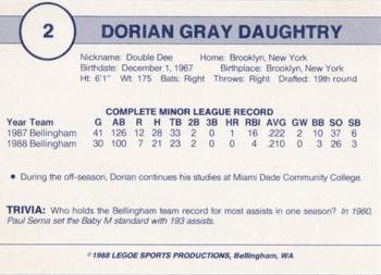1988 Legoe Bellingham Mariners #2 Dorian Daughtry Back