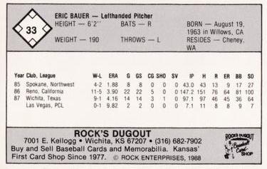 1988 Rock's Dugout Wichita Pilots #NNO Eric Bauer Back