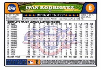 2008 Topps Opening Day - Gold #6 Ivan Rodriguez Back