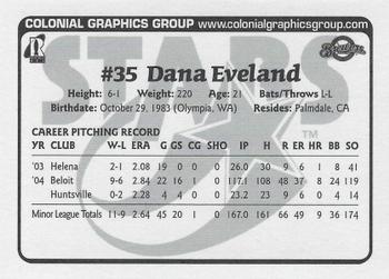 2005 Huntsville Stars Team Issue #NNO Dana Eveland Back