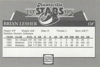 1995 Burger King Huntsville Stars #NNO Brian Lesher Back