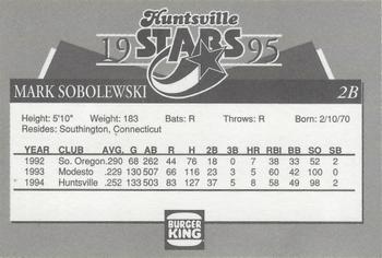 1995 Burger King Huntsville Stars #NNO Mark Sobolewski Back