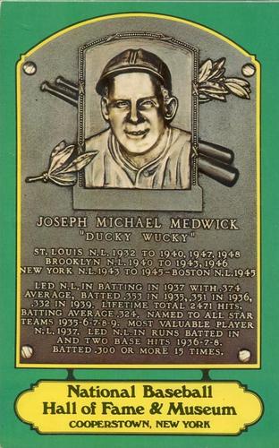 1978 Dexter Press Hall of Fame Postcards #NNO Joe Medwick Front
