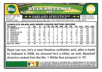 2008 Topps Updates & Highlights - Gold Foil #UH44 Ryan Sweeney Back