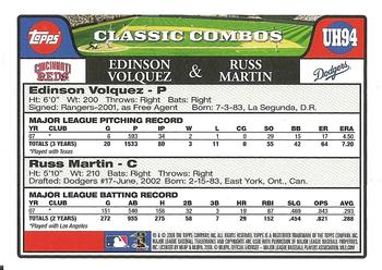 2008 Topps Updates & Highlights - Gold Foil #UH94 Edinson Volquez / Russell Martin Back