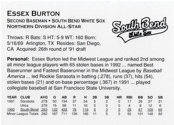 1993 Midwest League All-Stars #NNO Essex Burton Back