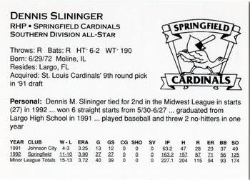 1993 Midwest League All-Stars #NNO Dennis Slininger Back
