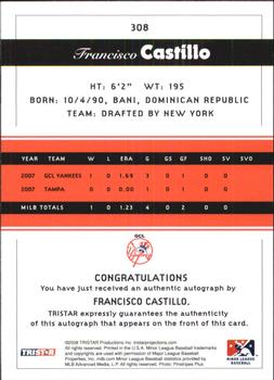 2008 TriStar PROjections - Autographs #308 Francisco Castillo Back