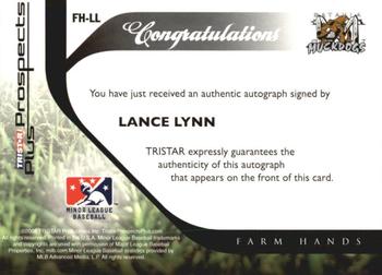 2008 TriStar Prospects Plus - Farm Hands Autographs #FH-LL Lance Lynn Back
