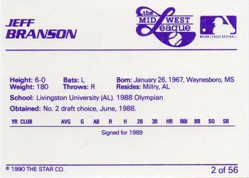 1989 Star Midwest League All-Stars #2 Jeff Branson Back