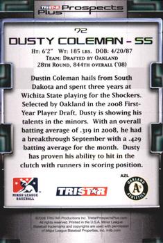 2008 TriStar Prospects Plus - Green #72 Dusty Coleman Back