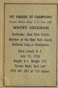 1952 Berk Ross #NNO Whitey Lockman Back