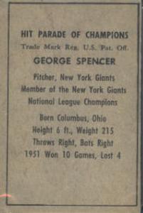 1952 Berk Ross #NNO George Spencer Back