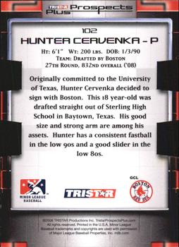 2008 TriStar Prospects Plus - PROminent Die Cut Green #102 Hunter Cervenka Back