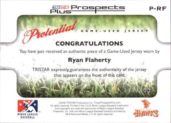 2008 TriStar Prospects Plus - PROtential Game Used #P-RF Ryan Flaherty Back