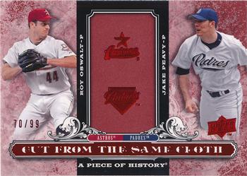 2008 Upper Deck A Piece of History - Cut From the Same Cloth Red #CSC-PO Roy Oswalt / Jake Peavy Front