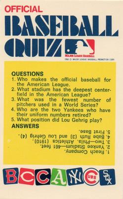1972 Fleer Official Major League Patches - Official Baseball Quiz Cards #NNO Red Sox-White Sox, 5 questions Front