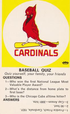 1971 Fleer Official Major League Patches - Quiz Cards #NNO St. Louis Cardinals Front