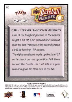 2008 Upper Deck Baseball Heroes - Charcoal #80 Matt Cain Back