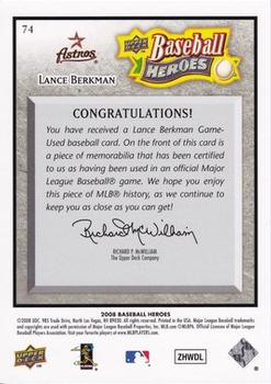 2008 Upper Deck Baseball Heroes - Memorabilia Black #74 Lance Berkman Back
