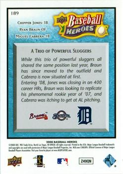 2008 Upper Deck Baseball Heroes - Light Blue #189 Chipper Jones / Ryan Braun / Miguel Cabrera Back