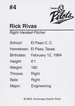 2003 Anchorage Glacier Pilots #NNO Rick Rivas Back
