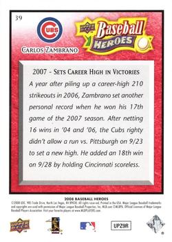 2008 Upper Deck Baseball Heroes - Red #39 Carlos Zambrano Back