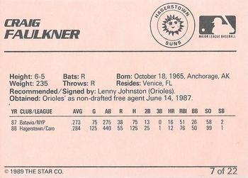 1989 Star Hagerstown Suns - Platinum #7 Craig Faulkner Back
