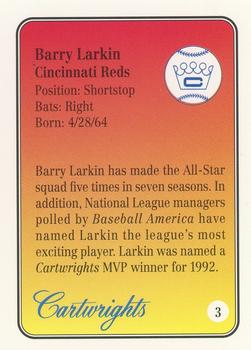 1992 Cartwrights Players Choice MVP - Blue Foil #3 Barry Larkin Back