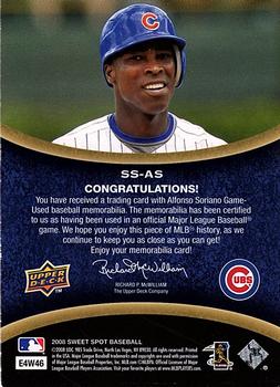2008 Upper Deck Sweet Spot - Swatches #SS-AS Alfonso Soriano Back