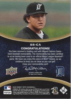2008 Upper Deck Sweet Spot - Swatches #SS-MC Miguel Cabrera Back