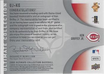 2008 Upper Deck Ultimate Collection - Road Jersey Autographs #UJ-KG Ken Griffey Jr. Back