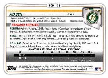 2020 Bowman Chrome - Prospects Shimmer #BCP-173 Robert Puason Back