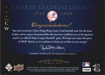 2008 Upper Deck Yankee Stadium Legacy - Memorabilia #CW Chien-Ming Wang Back