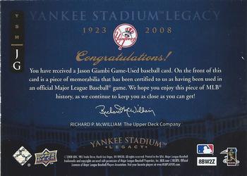 2008 Upper Deck Yankee Stadium Legacy - Memorabilia #JG Jason Giambi Back