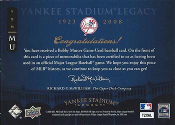2008 Upper Deck Yankee Stadium Legacy - Memorabilia #MU Bobby Murcer Back
