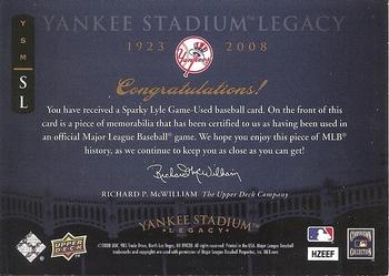 2008 Upper Deck Yankee Stadium Legacy - Memorabilia #SL Sparky Lyle Back