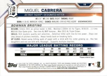 2021 Bowman #19 Miguel Cabrera Back