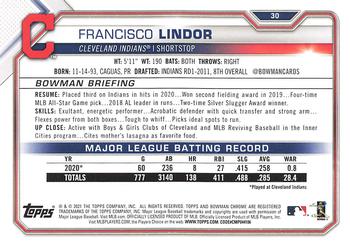 2021 Bowman #30 Francisco Lindor Back
