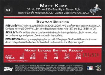 2009 Bowman - Blue #61 Matt Kemp Back