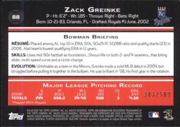 2009 Bowman - Blue #88 Zack Greinke Back