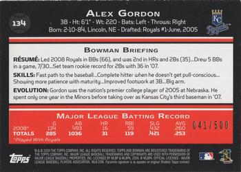 2009 Bowman - Blue #134 Alex Gordon Back