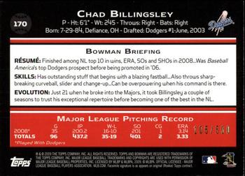 2009 Bowman - Blue #170 Chad Billingsley Back