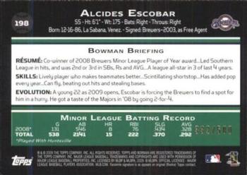 2009 Bowman - Blue #198 Alcides Escobar Back