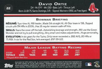 2009 Bowman - Gold #22 David Ortiz Back