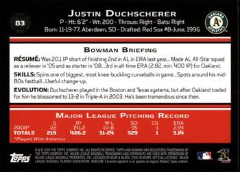 2009 Bowman - Gold #83 Justin Duchscherer Back