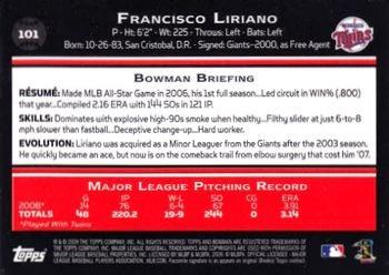 2009 Bowman - Gold #101 Francisco Liriano Back