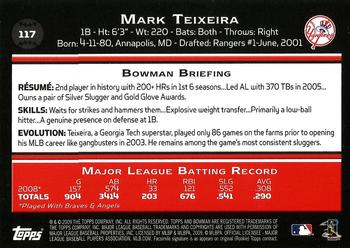 2009 Bowman - Gold #117 Mark Teixeira Back