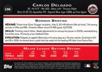 2009 Bowman - Gold #136 Carlos Delgado Back