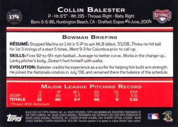 2009 Bowman - Gold #174 Collin Balester Back